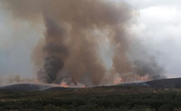 Imagen del incendio declarado este lunes en Cañaveral.