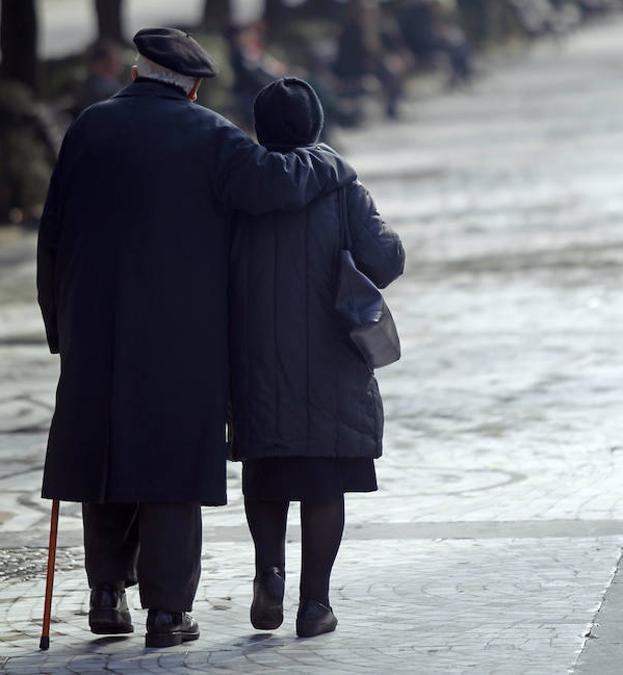 Una pareja de ancianos pasea por un parque. :: /HOY