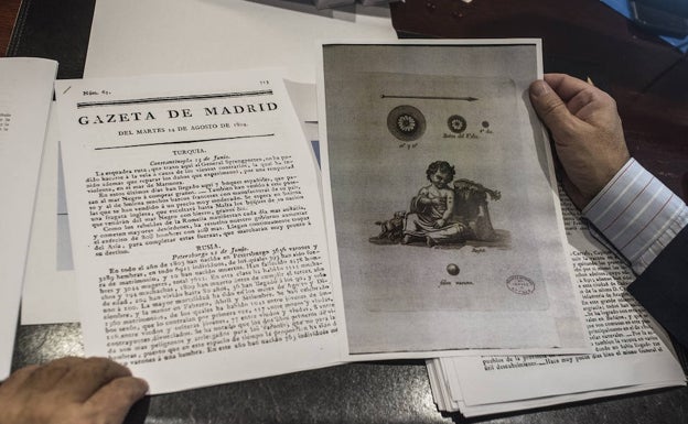 Póster sobre la vacuna y periódico de 1804.