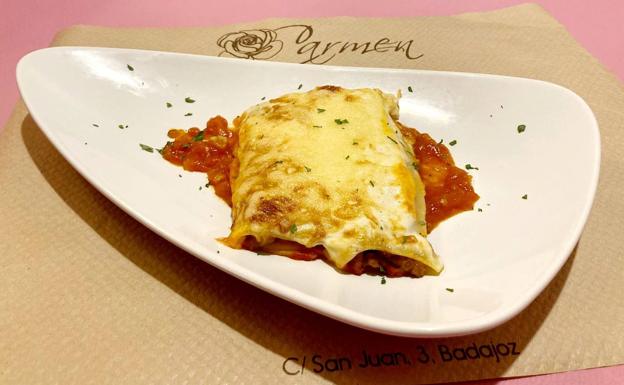 Cannelloni senza glutine e senza lattosio, vincitori dell'ultimo percorso di tapas senza glutine a Badajoz.