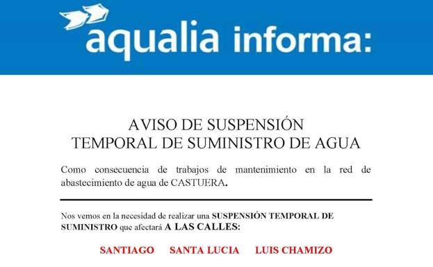 Aqualia corte suministro Castuera 10 mayo 2022