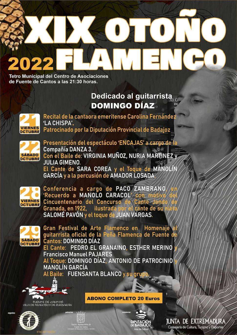 El XIX Otoño Flamenco de Fuente de Cantos estará dedicado al guitarrista Domingo Díaz