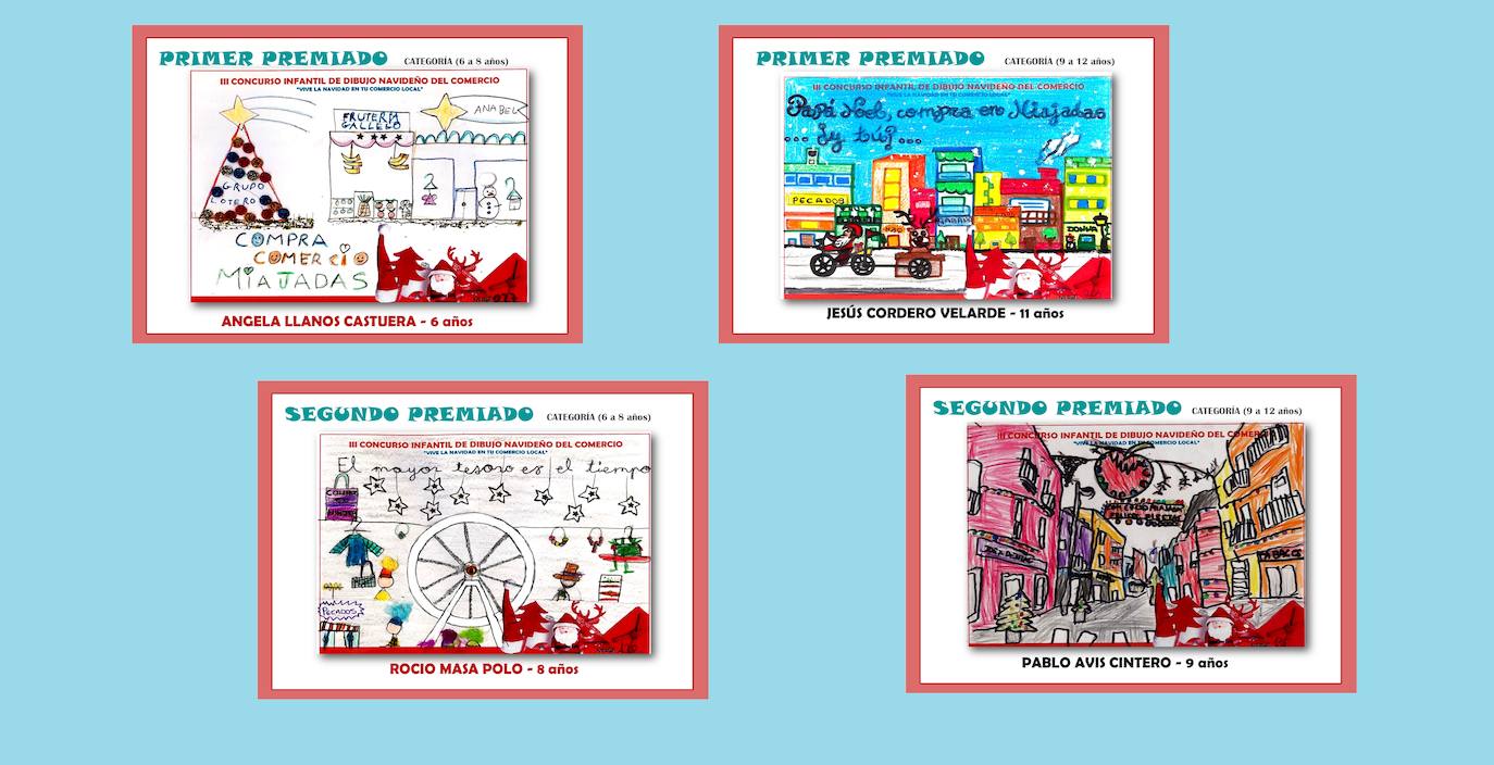 Dibujos ganadores del III Concurso Infantil de Dibujo Navideño del Comercio en Miajadas /A.M.
