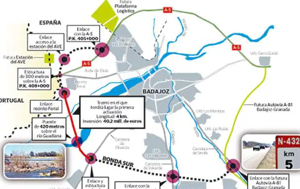 ronda sur badajoz mapa Adjudicadas las obras del tercer tramo de la Ronda Sur de Badajoz 