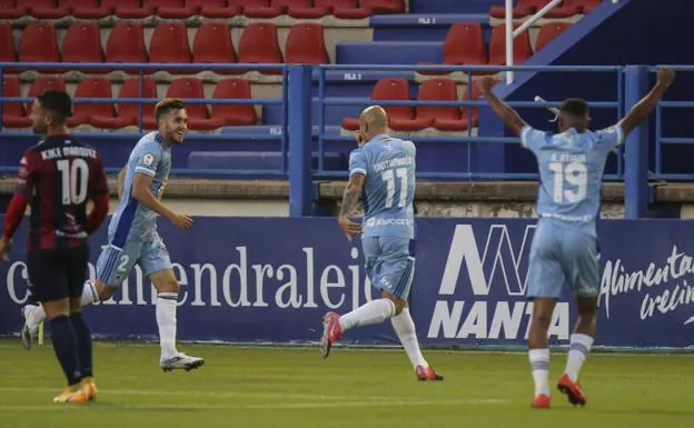 Gorka celebra el único gol del encuentro../Mané