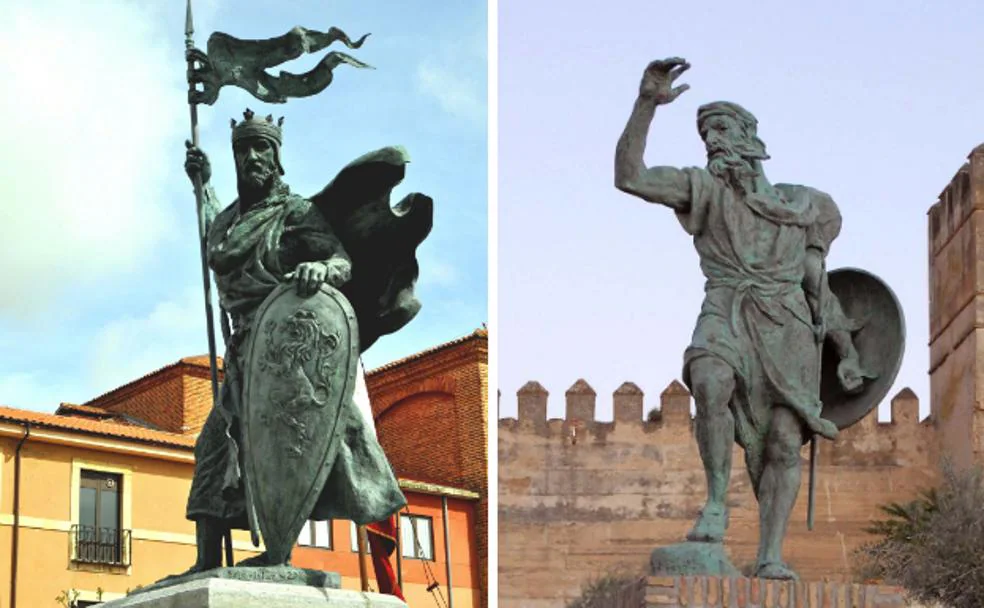 Las estatuas de Alfonso IX en León y de Ibn Marwan en Badajoz./HOY