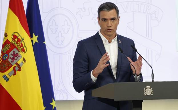 The President of the Government, Pedro Sánchez, during his appearance.  .
